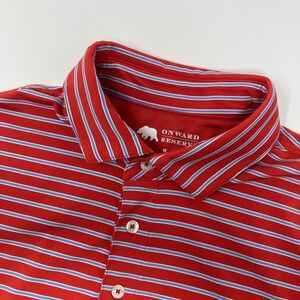 Onward Reserve Mens Performance Polo Shirt Medium Red Blue Striped Short Sleeve